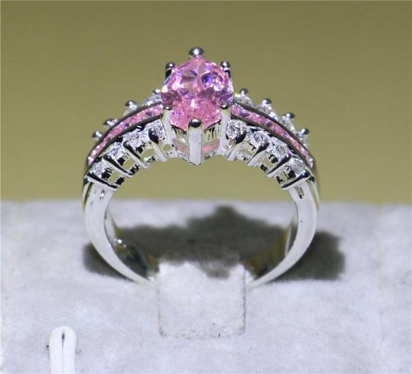 

brand marquise cut pink sapphire jewelry white gold filled wedding engagement band ring for women bride exquisite gift size 5107198247, Slivery;golden