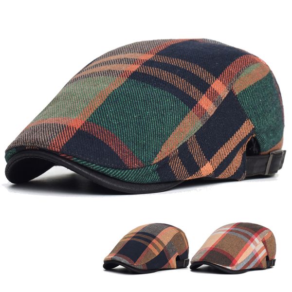 

berets plaid sboy cap men women four seasons vintage casual stripe gatsby flat hat ed adjustable 230822, Blue;gray