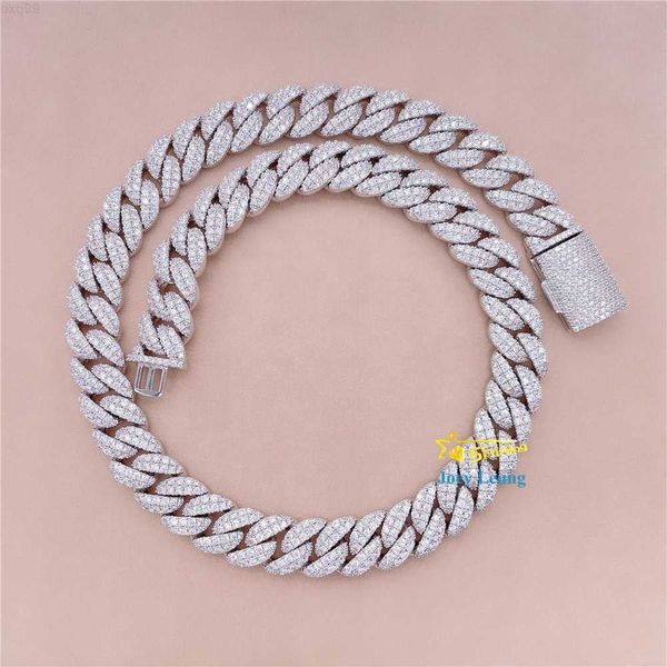 

gra certificate pass diamond tester vvs moissanite diamond 12mm round edged hip hop jewelry iced out cuban link chain necklaces, Silver