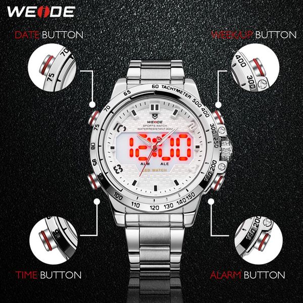 

cwp 2021 weide watch man sport back light led display analog alarm auto date military army stainless steel strap quartz relogio ma216f, Slivery;brown