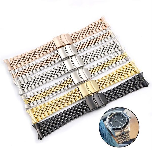 

skx007 009 20mm stainless steel watchband curved end strap fold buckle clasp wrist belt bracelet silver for sieko watch accessorie323q, Black;brown
