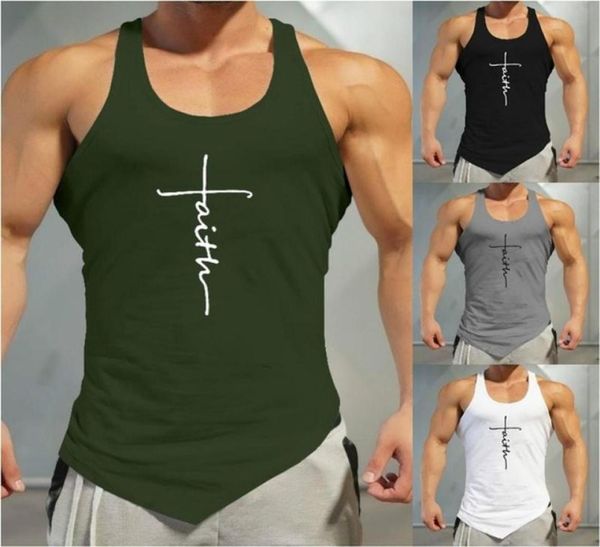 

men039s tank gym men letter printing faith shirt fitness clothing mens summer sports casual slim graphic tees shirts v7974054, White;black