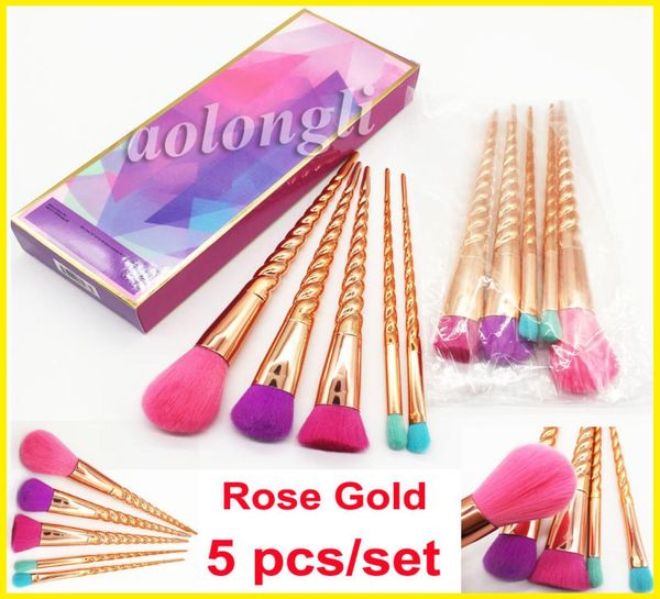 

makeup brushes sets cosmetics brush 5 pcs bright colors rose gold spiral shank make up brush tools powder contour brushes dhl 7859012