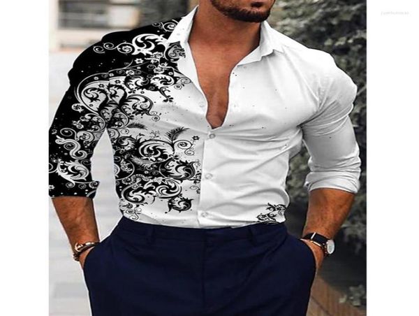 

men oversized totem print shirts long sleeve autumn fashion club cardigan blouses1854511, White;black