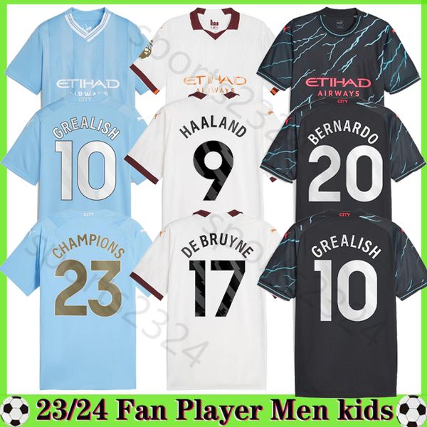 

fans player 23 24n erling haaland soccer jerseys de bruyne mans cities grealish mahrez foden ferran 2023 2024 football shirt uniforms men ki, Black;yellow