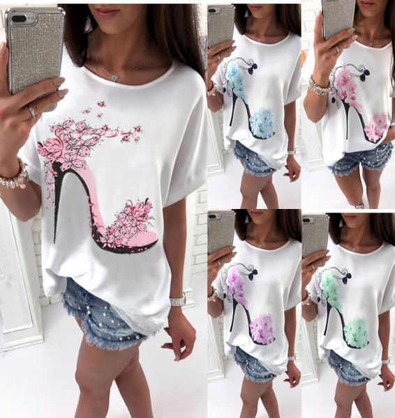 

white t shirt women fashion high heel shoes letter print tshirt 2019 women shirts summer short sleeve tee shirt 3023455