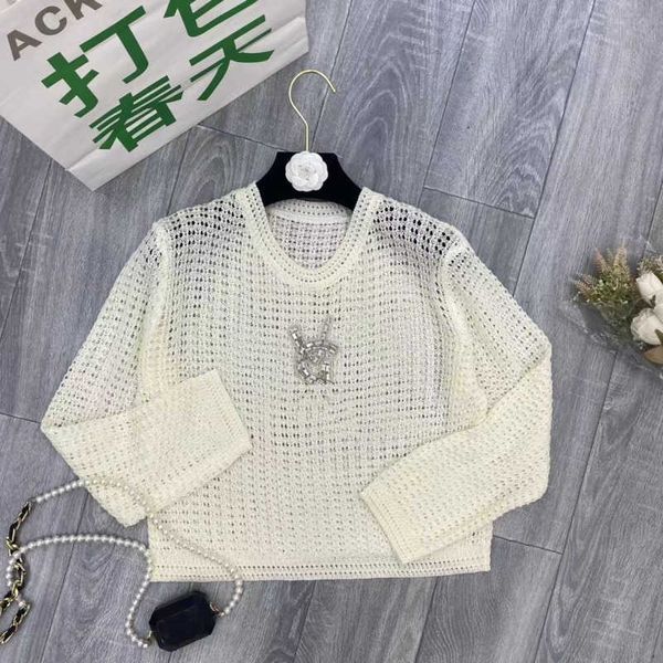 

designer knitted sweater slp pullover coat beaded sweatshirt white hollow long sleeved t shirt round neck sweater sun protection top, White;black