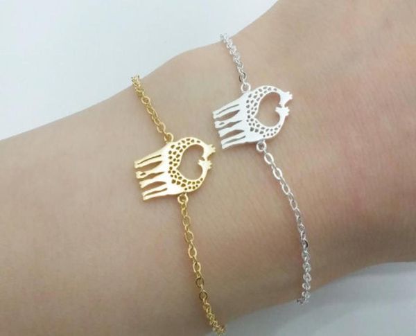 

10pcs simple lovely twin giraffe deer bracelet gold silver cute heart loving giraffes bracelets animal jewelry for couples2145859, Golden;silver