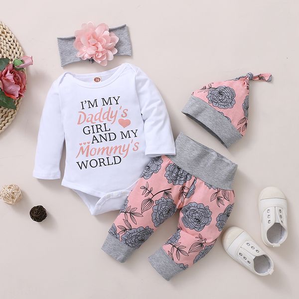 

rompers 018 months born baby girl clothing long sleeve romper rose pant with hat headband spring 4pcs outfit toddler clothes 230822, Blue