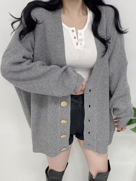 

womens sweaters autumn knitted cardigan women loose style button up v neck long sleeve coat cardigans y2k knitwears 230822, White;black