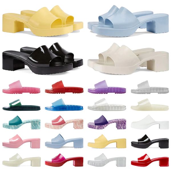 

r women jelly sandals slippers chunky rubber slippers high heels sandal summer thick bottom slipper beach slides alphabet pink green candy c, Black