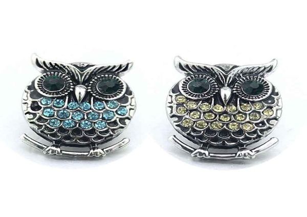 

high qualit owl w092 18mm 20mm rhinestone metal button for snap button bracelet necklace jewelry for women silver jewelry9276552