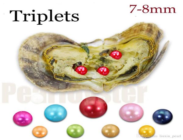 

akoya love seawater shell triplets pearl oyster 78mm red light blue pearl oyster with vacuum packaging gift su8696731, White