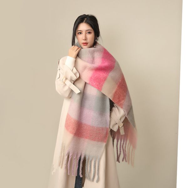 

hijabs cashmere scarves winter thick womens pashmina shawls ladies long warm tassel scarf rainbow wrap hairy bufanda foulard 230823, Blue;gray