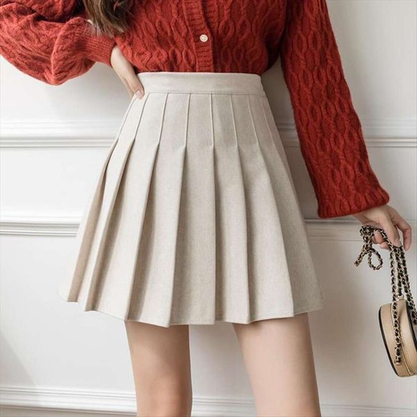 

anti exposure autumn high waist black pleated skirt student a line short female soft girl pants