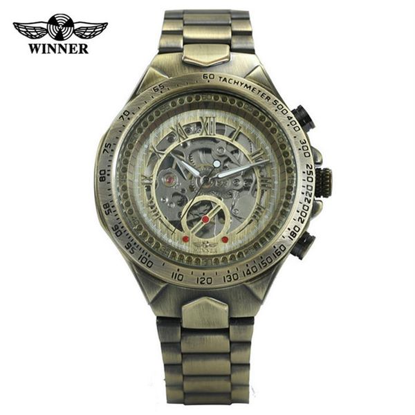 

good news winner men automatic watch new vintage bronze mechanical watch 10m waterproof stainless steel business watch267i, Slivery;brown
