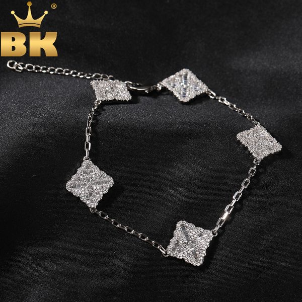 

charm bracelets the bling king lucky four leaf clover bracelet micro paved out cubic zirconia link gift for women girl hiphop jewelry 230822, Golden;silver