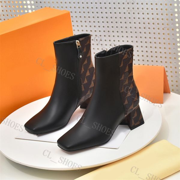 

designer boots shake lady ankle boots classic prints cowskin leather booties designer shake boot chunky heels square toe black party shoes