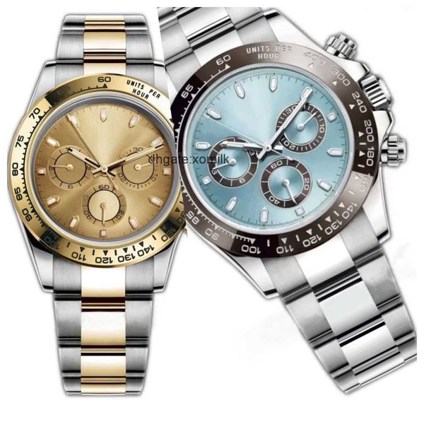 

mens reloj lujo watch cosmograph automatic mechanical 904l steel 40mm watches sapphire glass superclone sky blue dial solid clasp montre de, Slivery;golden