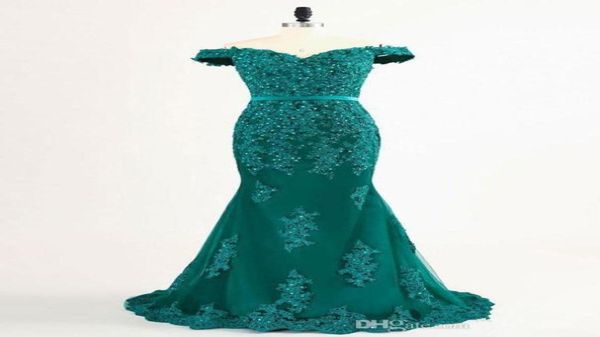 

beaded off shoulder mermaid evening dresses 2019 dark green tulle with appliques long prom dress gowns8390366, Black;red
