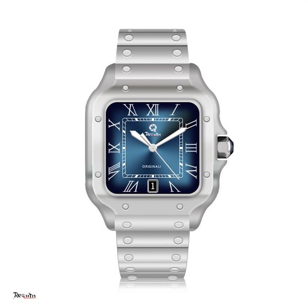 

men's automatic mechanical watch requin santo silver white stainless steel case blue three-hand calendar dial 100xl sapphire 231k, Slivery;brown