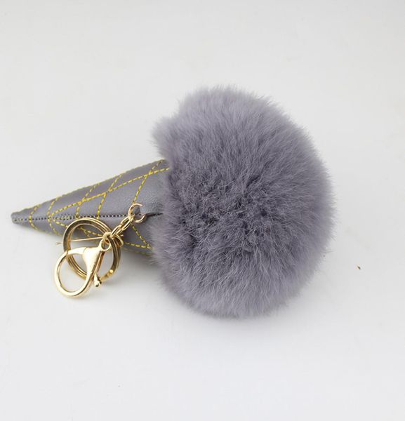 

ice cream fur pom pom keychain pompom fur pu leather key chain pompon porte clef rabbit fur ball key ring llaveros chaveiros sleut2111591, Slivery;golden