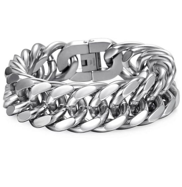 

davieslee 1822mm heavy men039s bracelet curb cuban link silver color 316l stainless steel wristband male jewelry dlhb287 220302427742, Golden;silver