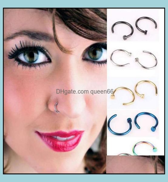 

nose rings studs body jewelry trendy piercing jewellry fashion stainless steel open hoop ring earring fake non drop delivery 2021 6050769, Silver