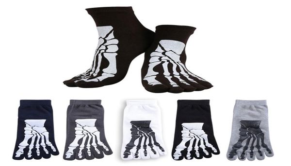 

new whole5 colors punk rock men039s 3d print terror skeleton toe socks hip hop scary skull five finger odd sox bone male s3006341, Black