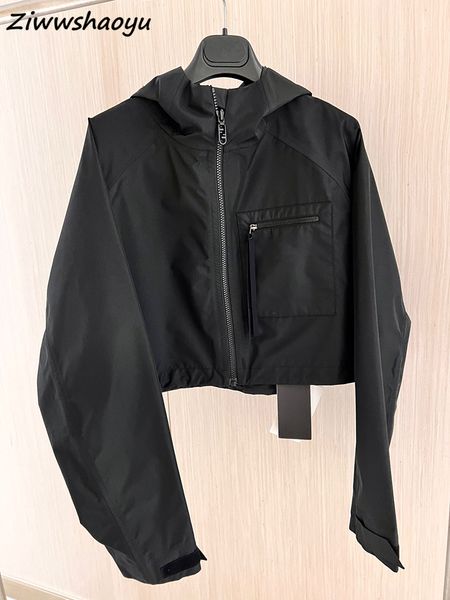 

women's jackets autumn women fashion runway designer long sleeve pockets loose hooded short coats overcoat black jacket 230822, Black;brown