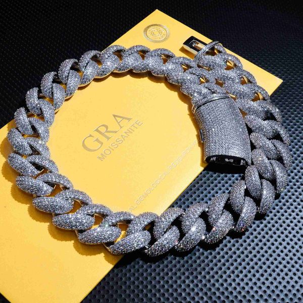 

fashion style pure 925 sterling silver 22mm 3 row iced out custom gold plated jewelry fine jewelry necklaces