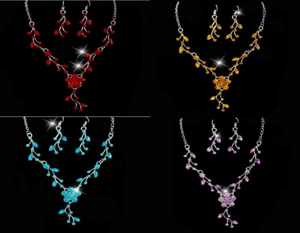 

european and american simple branch bride water drill drop necklace ear pin set 2piece wedding jewelry fashion classic exquisite 5123856, Silver