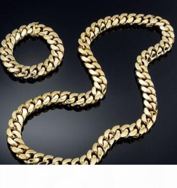 

14k gold plated miami cuban heavy link hip hop chain and bracelet set for men6264265, Silver
