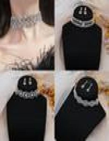 

factory direct s european american necklace inlaid with full diamond pattern shining chain band neck element jewelry sets whol4678228, Silver