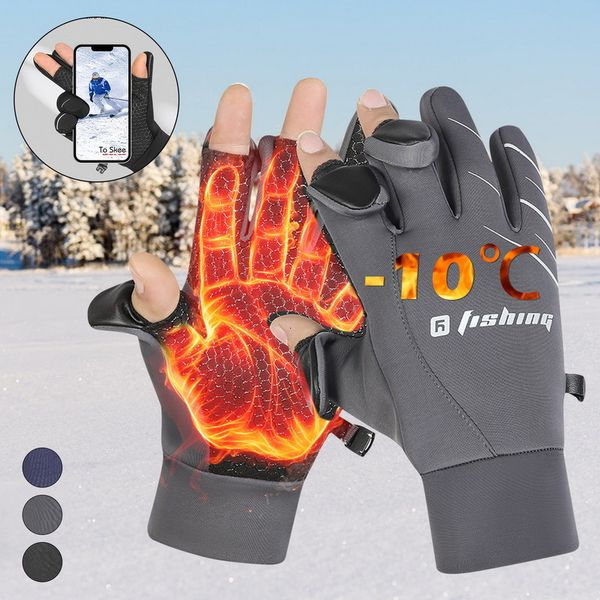 

five fingers gloves sport winter fishing 1pairlot 3 halffinger breathable leather neoprene pu equipment 230823, Blue;gray