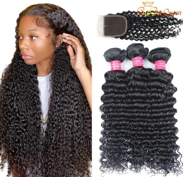 

deep wave bundles with closure remy human hair brazilian hair 30 inch bundles with closure8105479, Black;brown