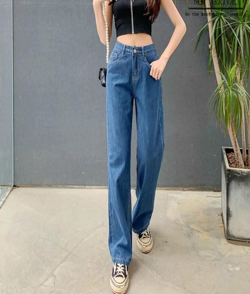 

women039s jeans guuzyuviz high waist mom plus size loose casual denim straight pants ladies full length vintage boyfriend for w7788694, Blue
