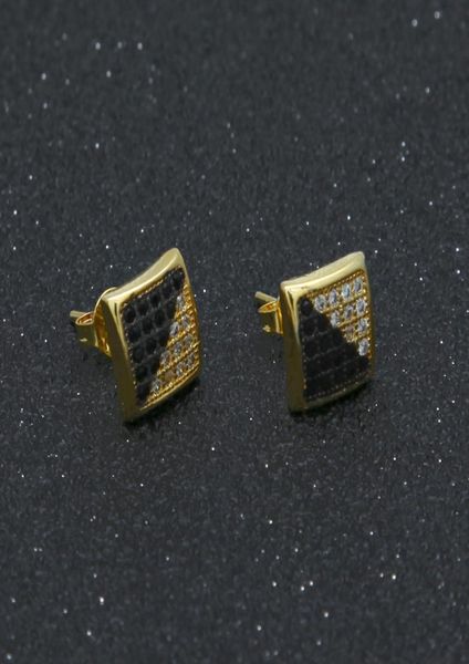 

men039s hiphop earrings gold plated full diamond iced out jewelry pierced earring stud luxury party accessories6045653, Golden