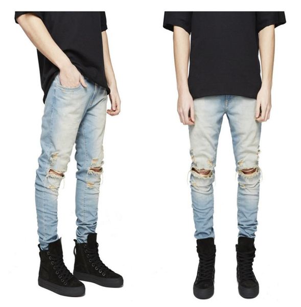 

slim fit ripped man jeans men histreet mens distressed denim joggers pants streetwear hip hop jean knee holes washed destroyed pl2112096, Blue