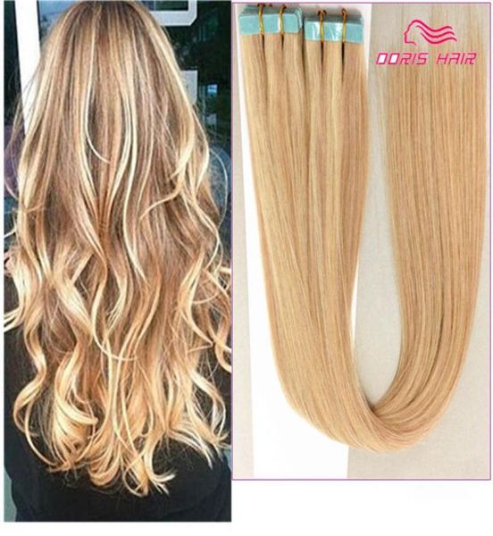 

18 20 22 24 inch skin weft pu tape in human hair extensions 80g 100 gram full head adhesive brazilian remy hair4887820, Black