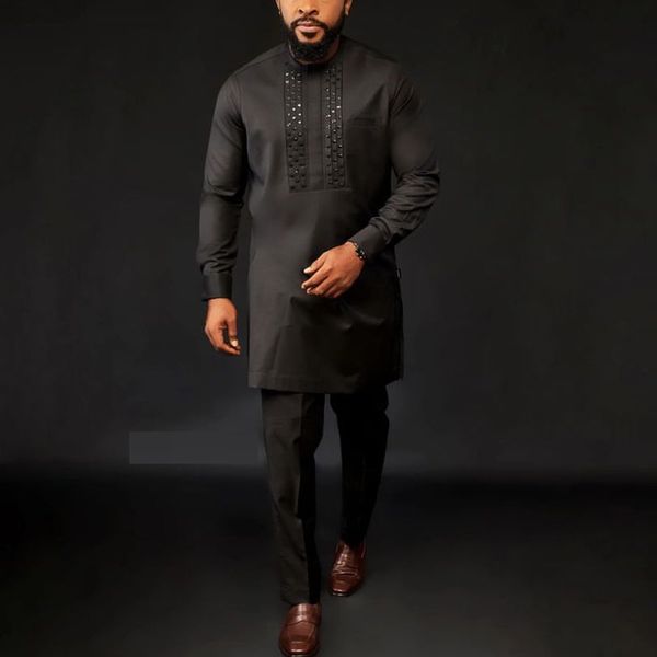

men's tracksuits the summer banquet ethnic wind dashiki men's suit unique design personality flamboyant long-sleeved pants two-pie, Gray