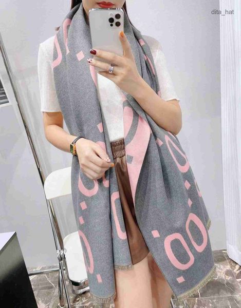 

2022 designer scarf cashmere warm autumn and winter double-sided double color, Blue;gray