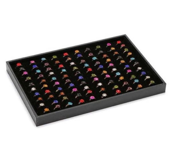 

100 slots ring display box women ear stud storage box jewelry organizer ring display tray earring show case ring holder bijouxs6686137, Black