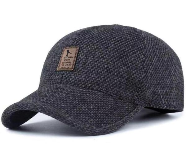 

men039s hat autumn winter middleaged and old aged woollen cashmere baseball korean outdoor versatile thick ear cap39334079406813, Black;white