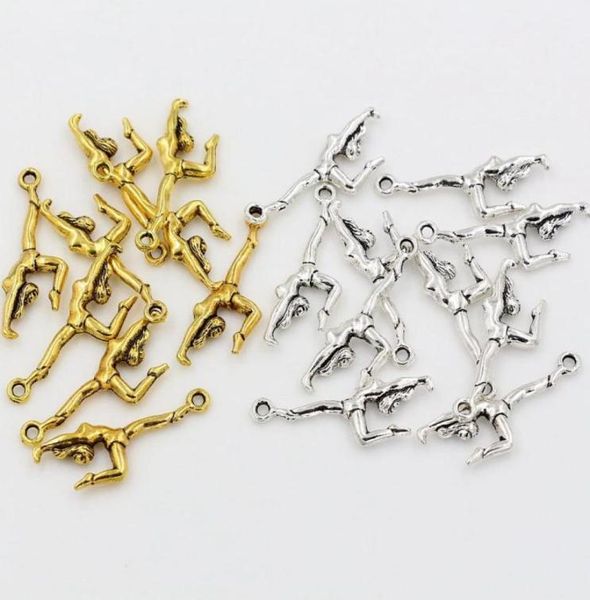 

200pcs antique silver antique gold doublesided design gymnastics gymnast athlete charms pendants diy jewelry 11 x 30mm32402202846660, Bronze;silver