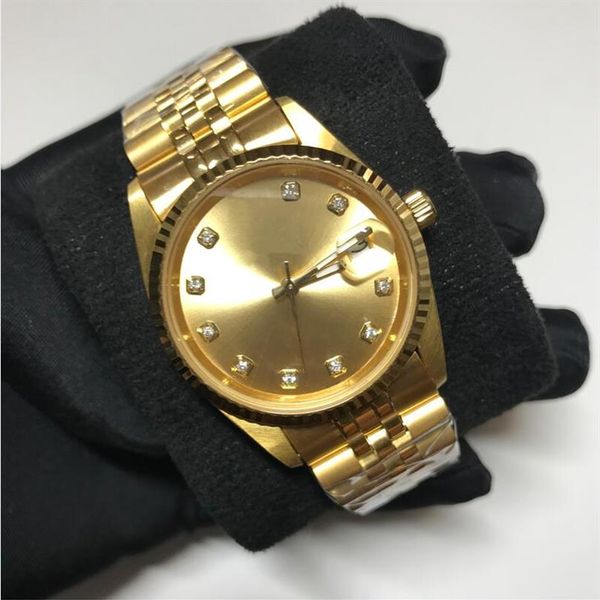 

automatic asia 2813 luxury watches yellow gold men women datejust 36mm sweeping watches glide smooth second hand luminous needles 341v, Slivery;brown