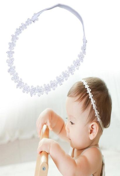 

white lace flower pearls decoration headband for baby girls hair decor accessory elastic hairband headwear headband9923043, Slivery;white