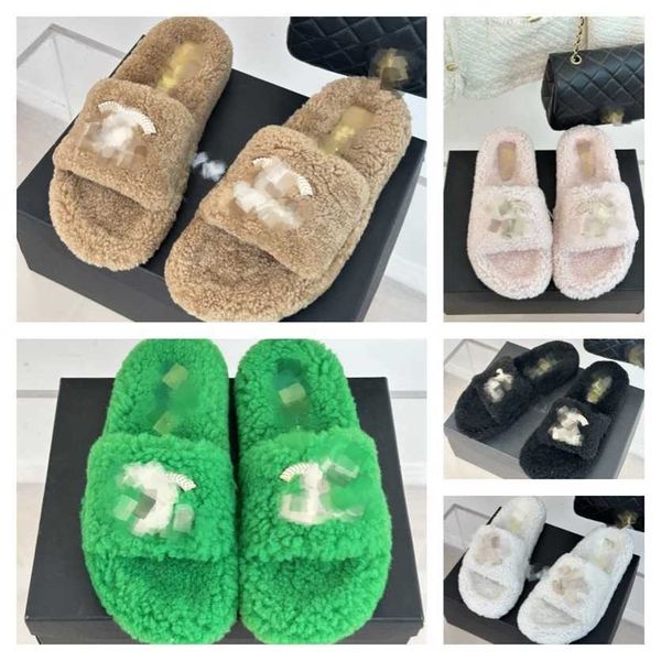 

interlocking c buckle slippers home indoor slipper shearling caramel brown teddy wool slides women designer sandal paltform fur mules sheeps, Black