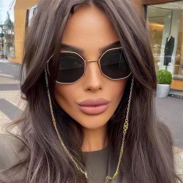 

sunglasses y2k glasses trending products lentes fashion metal irregular with chain women trendy square chain drop prevention307s, White;black