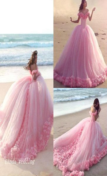 

new arrival romantic pink wedding dresses puffy ball gown off the shoulder backless long dream princess bridal party gowns7525377, White